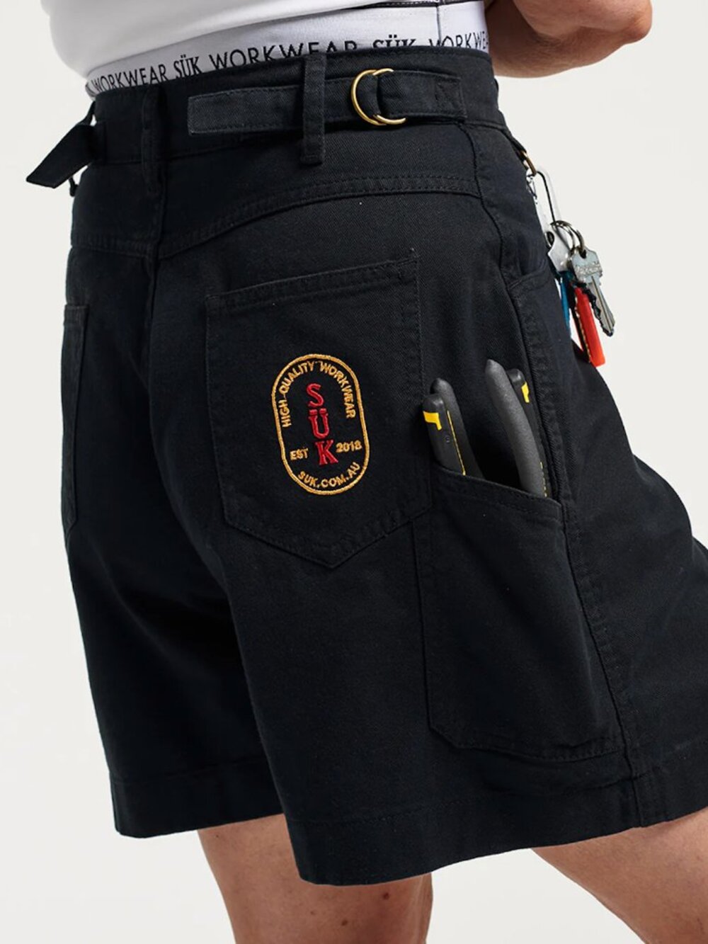 Black high-waisted shorts with waist cinch